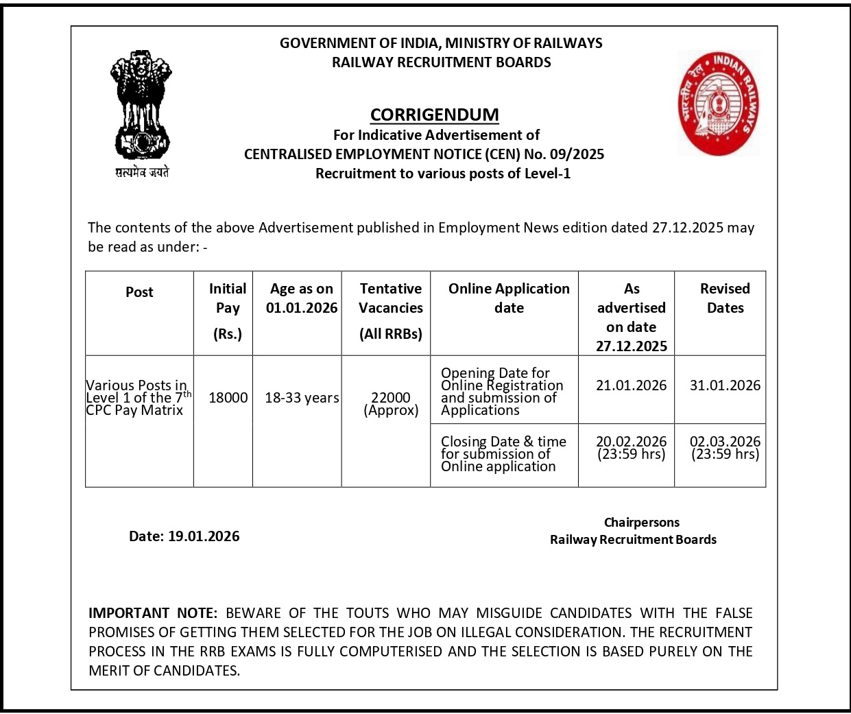 Railway RRB Group D Online Form 2026 (22,195 Posts)