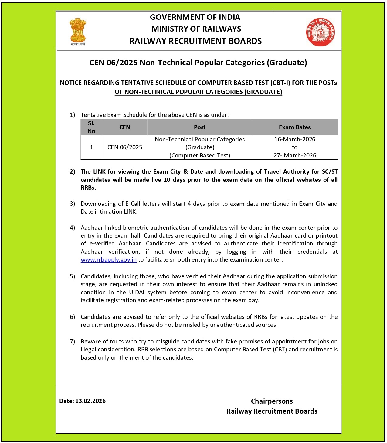 RRB NTPC 2026 CBT-1 Exam Dates Announced: Check Full Schedule, Admit Card & Important Guidelines