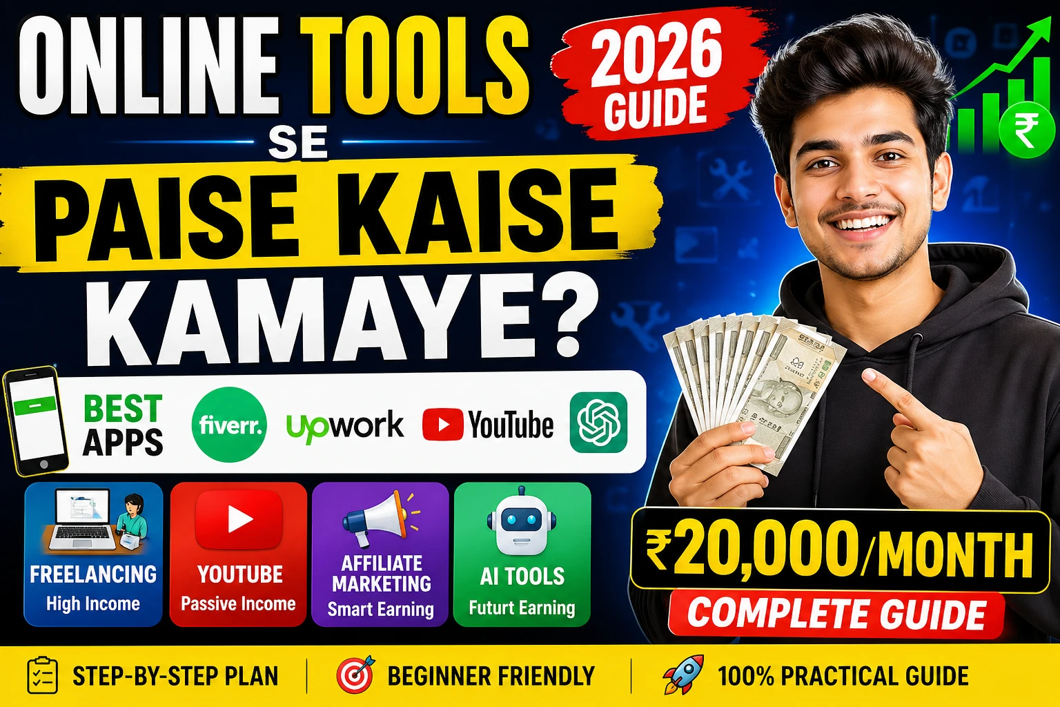 Online Tools se Paise Kaise Kamaye (2026): Best Apps, Freelancing, YouTube aur AI se