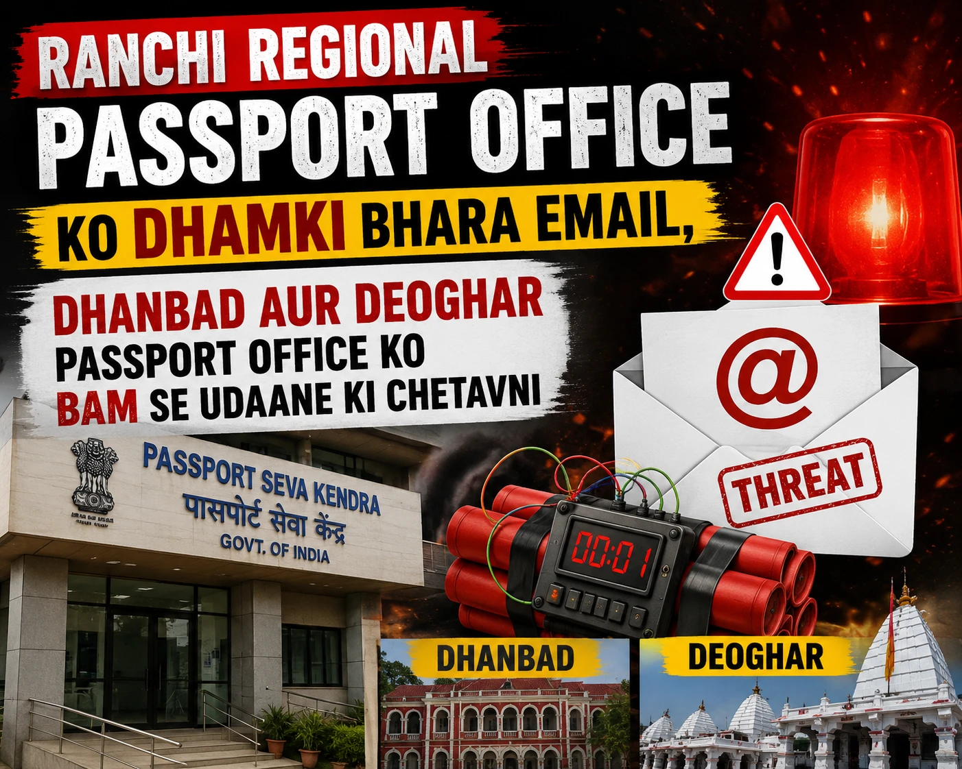 "Ranchi Regional Passport Office ko mila dhamki bhara Email, Dhanbad aur Deoghar Passport Office ko bam se udaane ki dhamki"