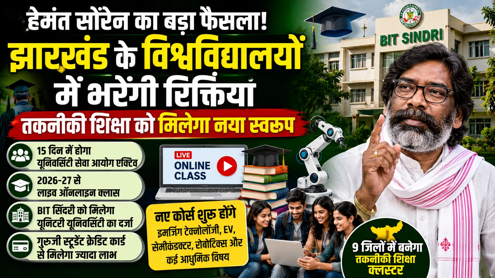 Hemant Soren Big Decision: झारखंड के विश्वविद्यालयों में भरेंगी रिक्तियां, तकनीकी शिक्षा को मिलेगा नया स्वरूप
