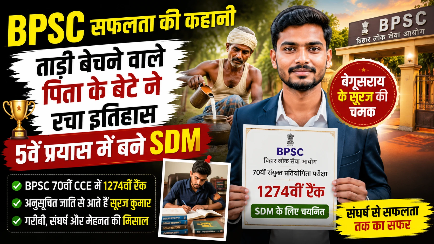 BPSC Success Story: ताड़ी बेचने वाले पिता के बेटे ने रचा इतिहास, 5वें प्रयास में बने SDM!!