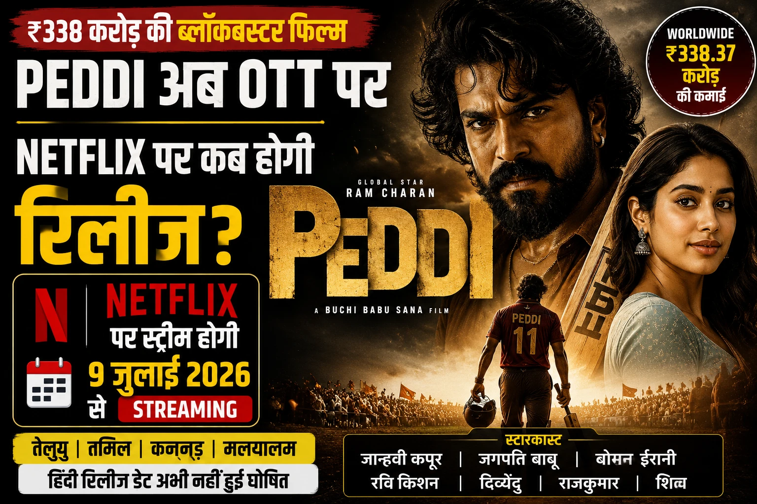 Peddi OTT Release Date: राम चरण की ₹338 करोड़ कमाने वाली फिल्म Netflix पर कब होगी रिलीज?