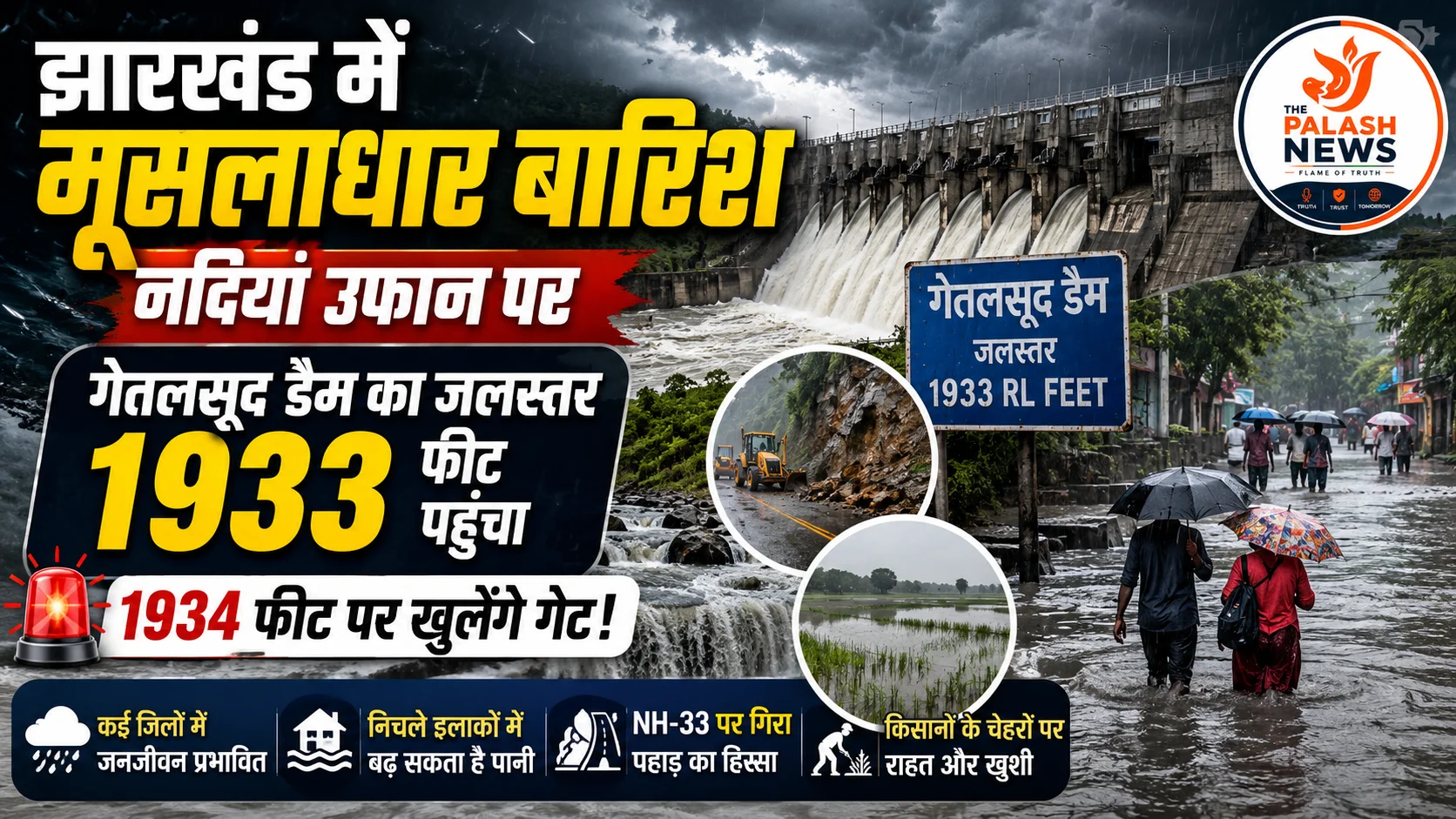 Jharkhand Rain Alert: झारखंड में मूसलाधार बारिश से नदियां उफान पर, गेतलसूद डैम का जलस्तर 1933 फीट पहुंचा