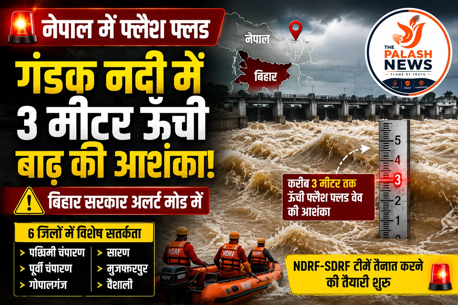 नेपाल में फ्लैश फ्लड का असर, बिहार में बढ़ी सतर्कता; गंडक नदी में 3 मीटर तक ऊंची बाढ़ की आशंका