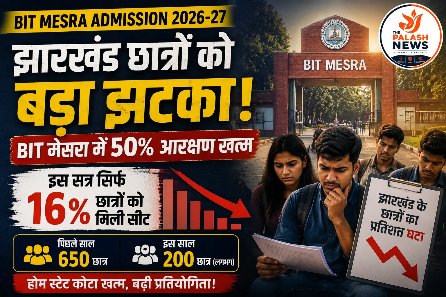 BIT Mesra में झारखंड छात्रों के लिए 50% होम स्टेट कोटा खत्म, नामांकन में बड़ा बदलाव; अब सिर्फ 16% छात्रों को मिली सीट