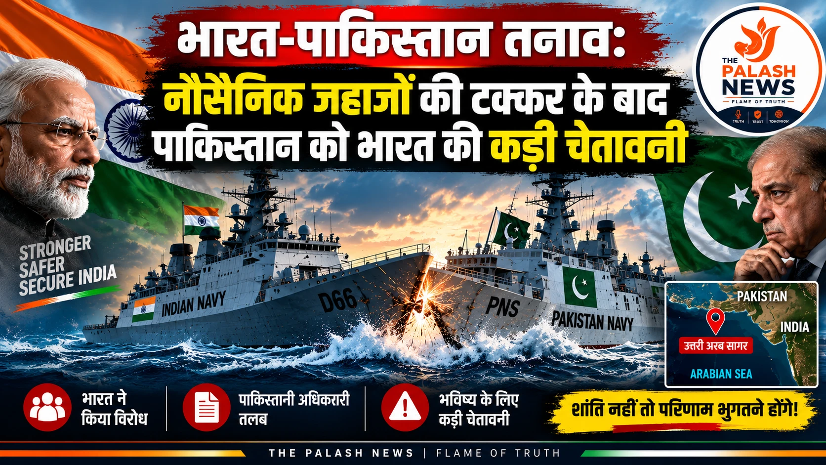 भारत-पाकिस्तान तनाव: नौसैनिक जहाजों की टक्कर के बाद पाकिस्तान को भारत की कड़ी चेतावनी