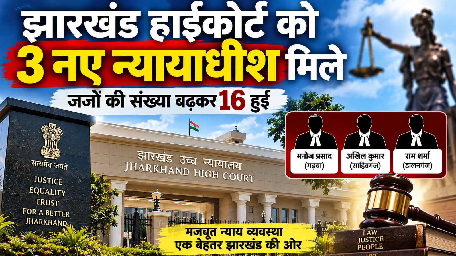 Jharkhand High Court: झारखंड हाईकोर्ट को मिले 3 नए न्यायाधीश, जजों की संख्या बढ़कर 16 हुई
