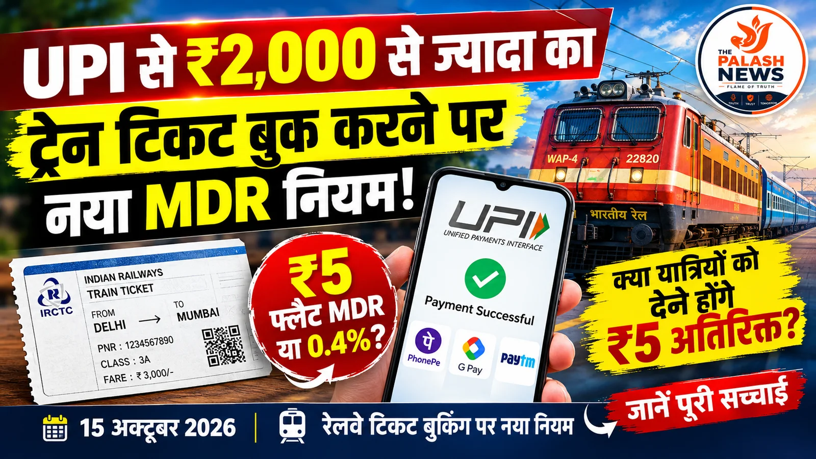 Train Ticket UPI Rule! ₹2,000 से ऊपर के UPI टिकट पर ₹5 MDR, क्या बढ़ेगा आपका खर्च?