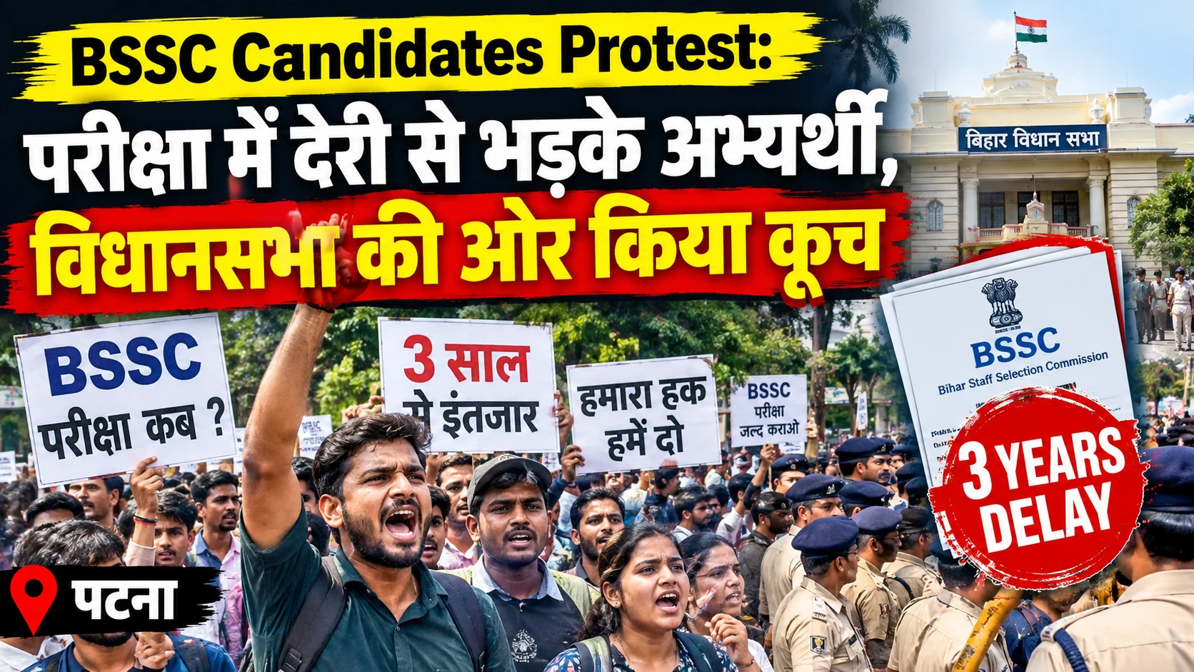 BSSC Candidates Protest: परीक्षा में देरी से भड़के अभ्यर्थी, विधानसभा की ओर किया कूच